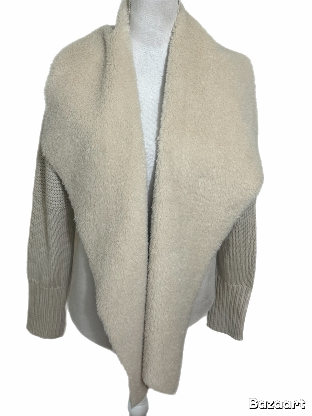 Grace Elements Women’s Large Ivory Sherpa Shawl Collar Cardigan Sweater - Picture 2 of 6